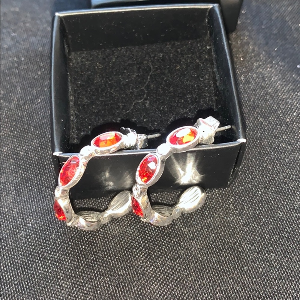Avon silver and red hoop earrings